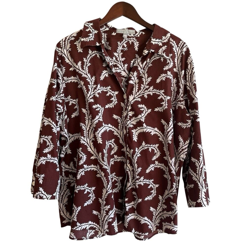 Foxcroft Womens Leaf Print Button Up Top Size 22W Office Collared Shaped Fit